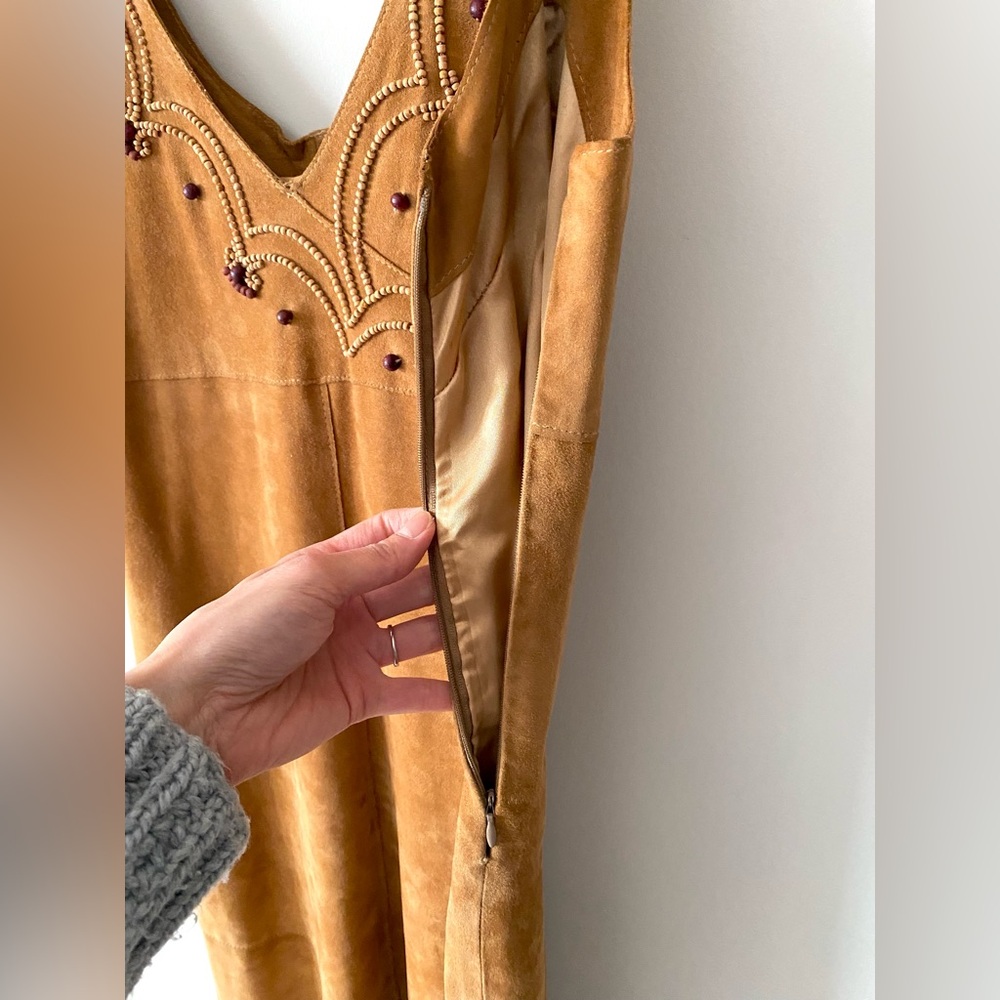 Suede sleeveless beaded midi dress - Picture 8 of 15